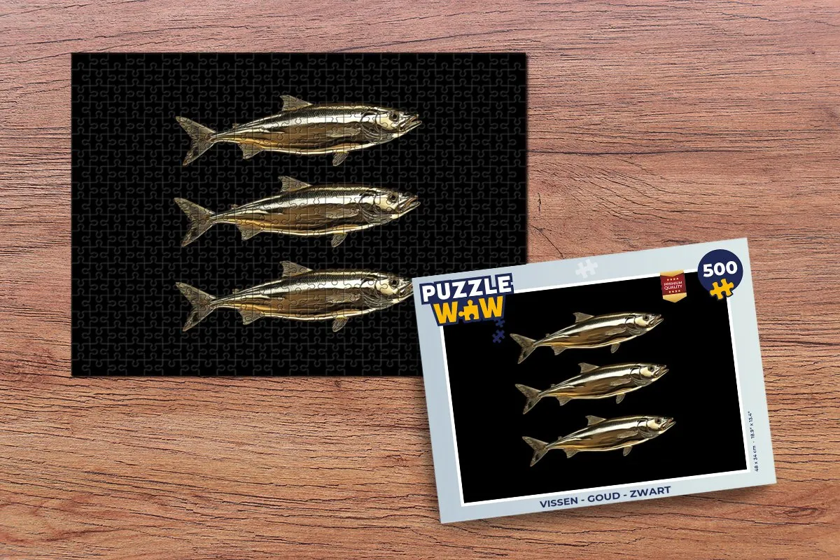 PuzzleWow Vissen Puzzel 500 Stuks - Goud/Zwart