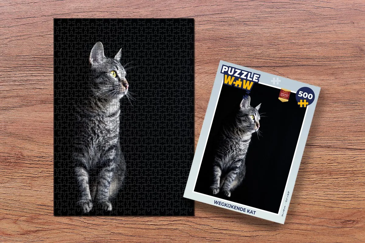 PuzzleWow Wegkijkende Kat Legpuzzel 500 Stuks - Multicolor