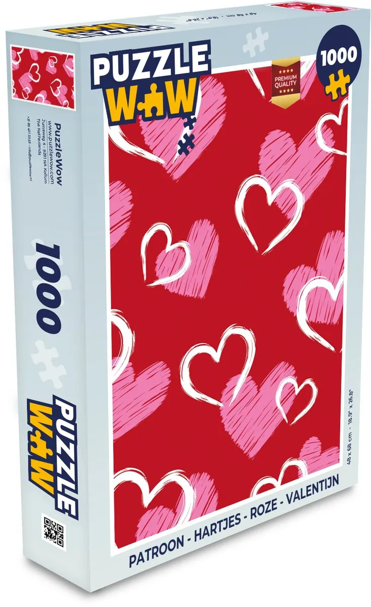 PuzzleWow Legpuzzel Hartjes Roze 1000 Stuks