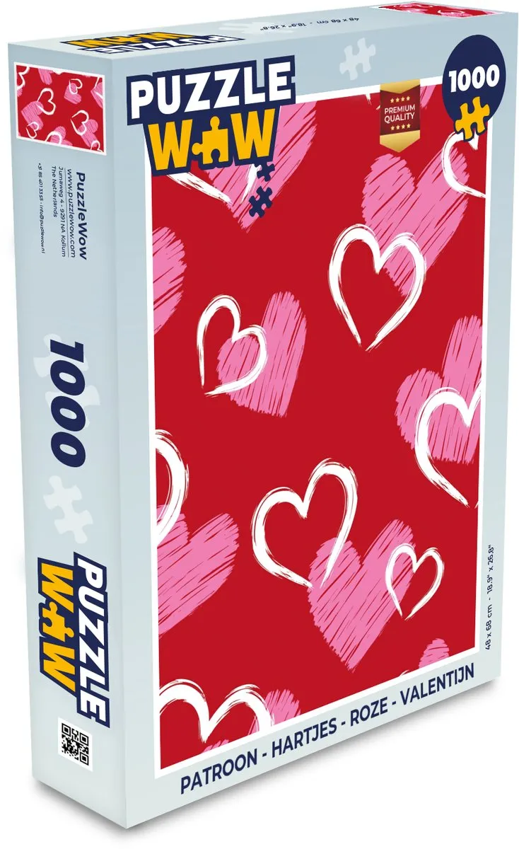 PuzzleWow Legpuzzel Hartjes Roze 1000 Stuks