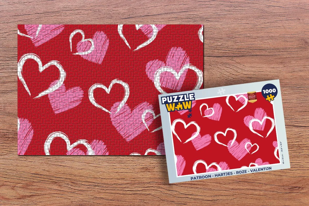PuzzleWow Legpuzzel Hartjes Roze 1000 Stuks
