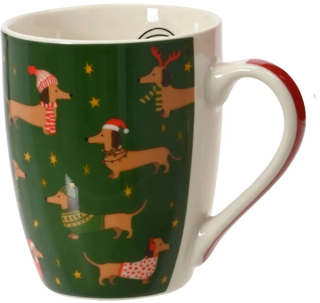 Kaemingk kerstmok teckel groen porselein 0,34 l