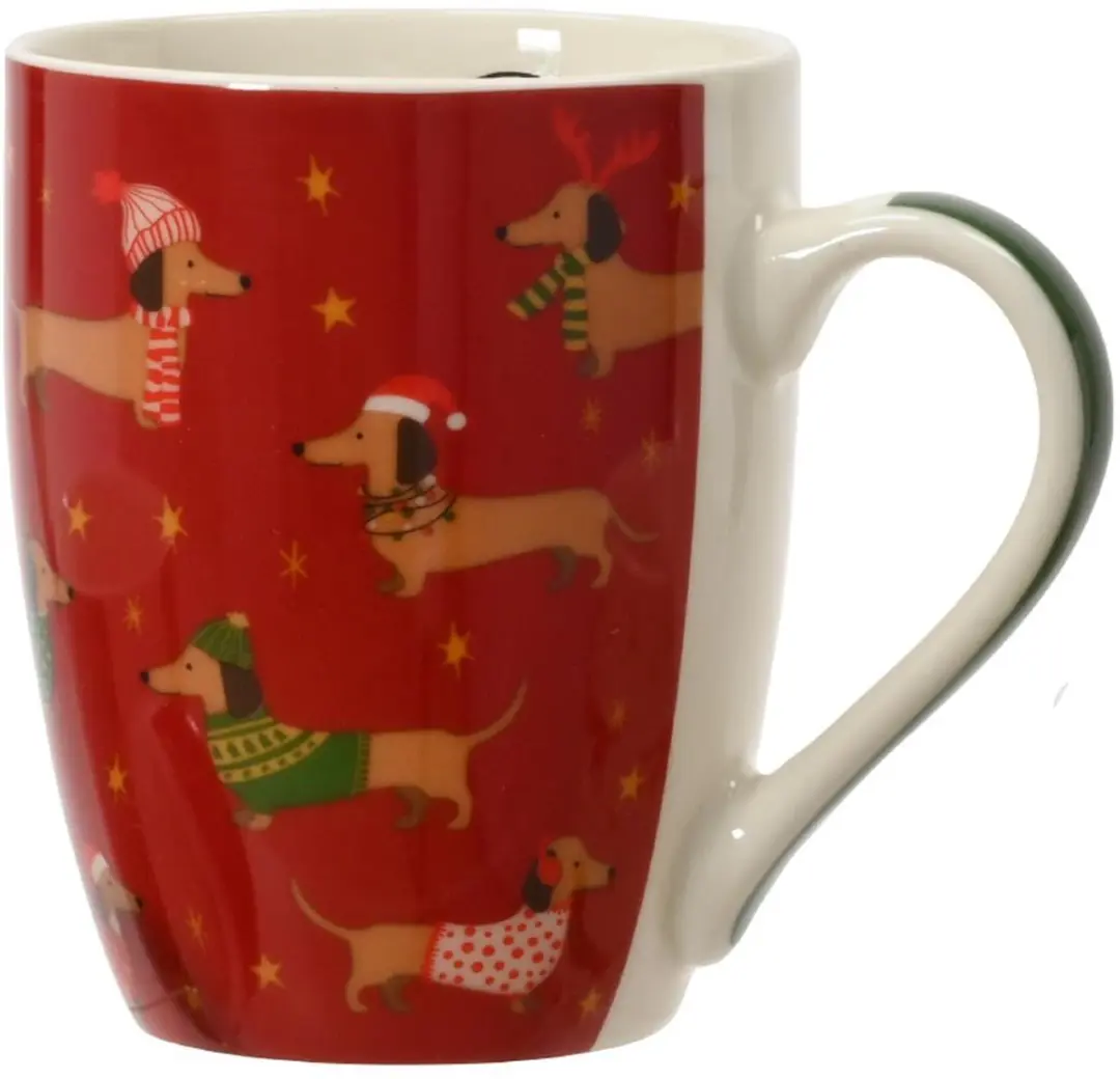 Kaemingk kerstmok teckel rood porselein 0,34 l