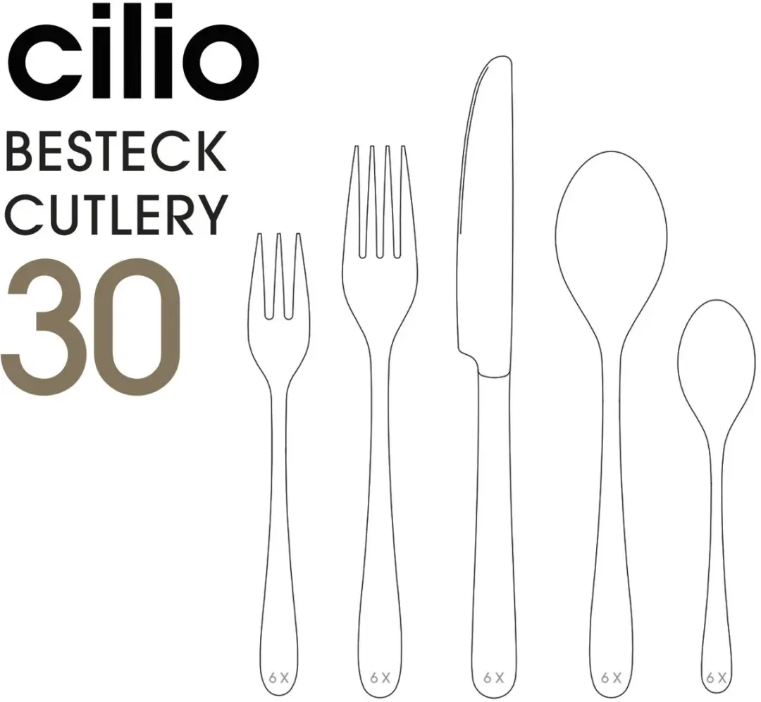 Cilio Roma Bestekset 30-delig - 6 Personen - Zilver - afbeelding 4 van 4