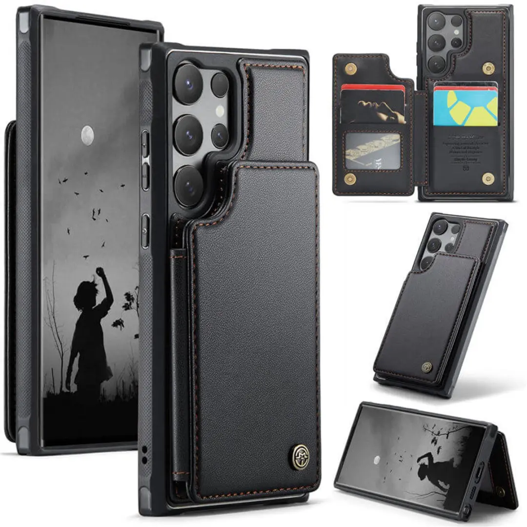 Luxe Portemonnee Backcover met Anti-RFID kaarthouders voor Galaxy S24 Ultra _ Zw