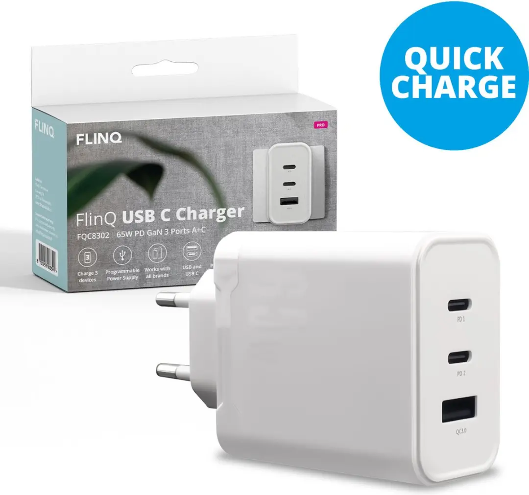 FlinQ 65W Snellader Adapter usb c
