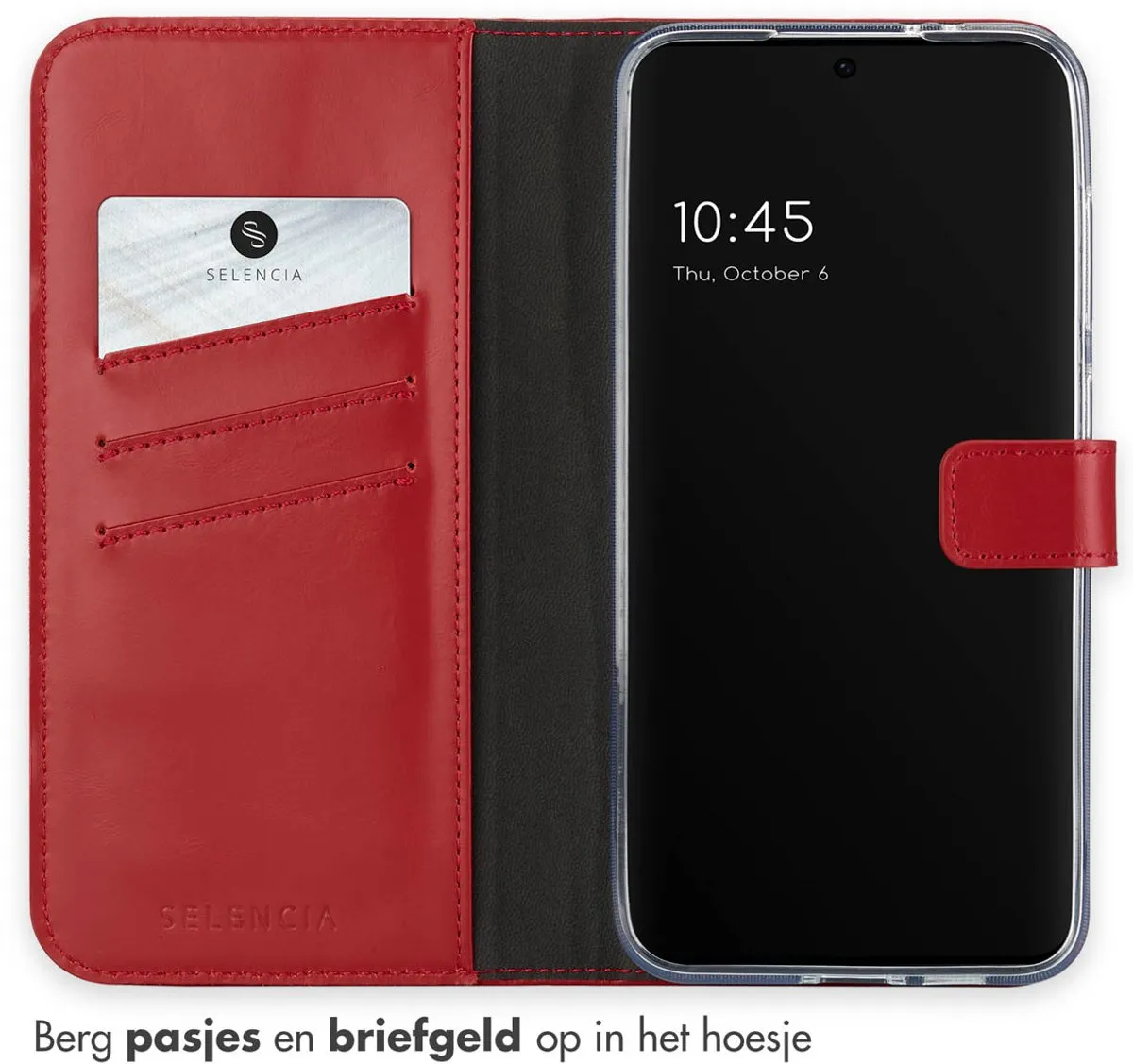 Selencia Hoesje Samsung Galaxy S24 FE - Echt Lederen Bookcase Rood