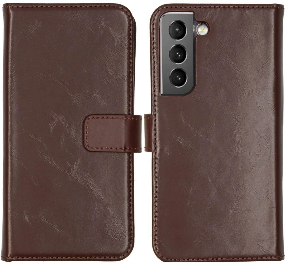 Selencia Hoesje Samsung Galaxy S22 - Echt Lederen Bookcase Bruin
