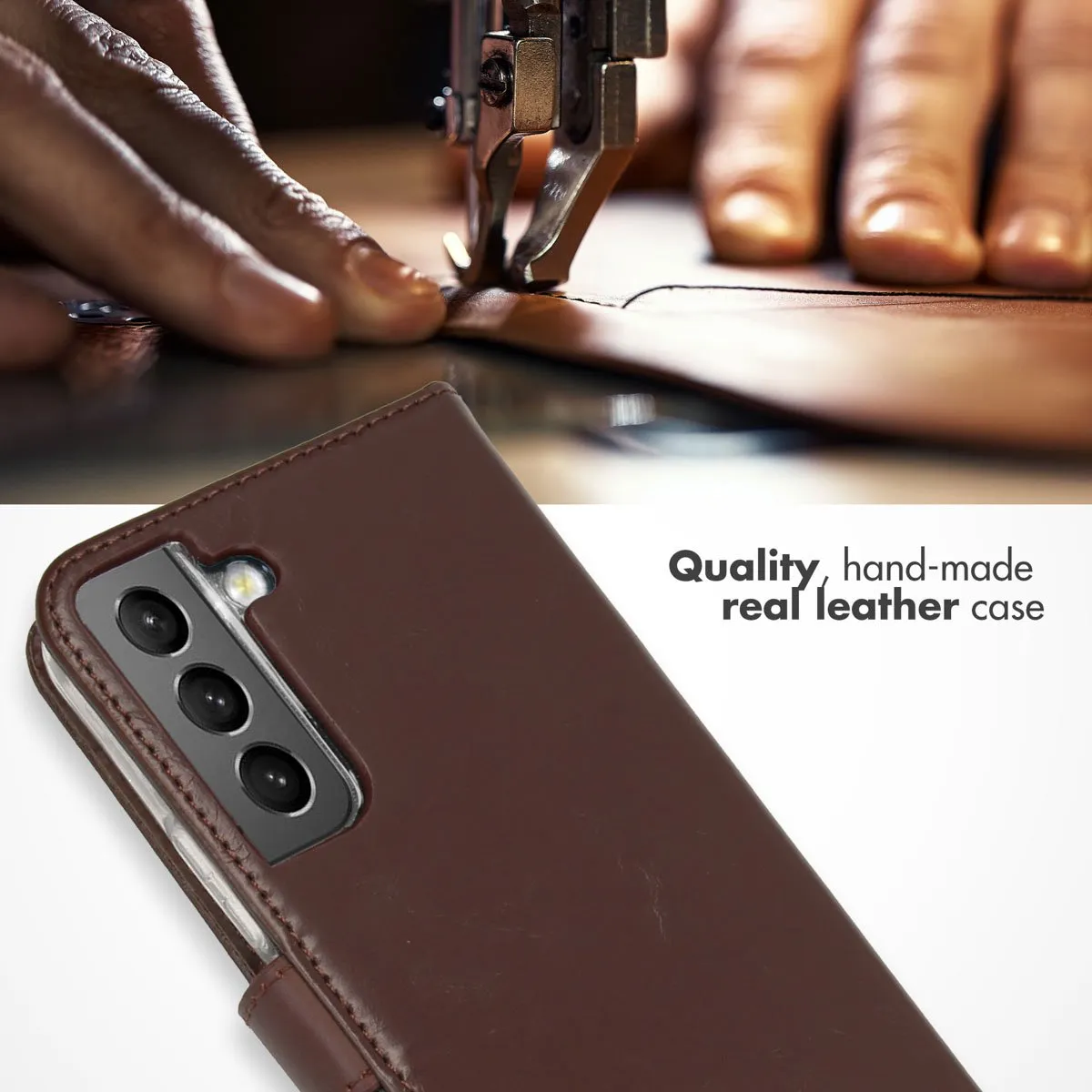 Selencia Hoesje Samsung Galaxy S22 - Echt Lederen Bookcase Bruin