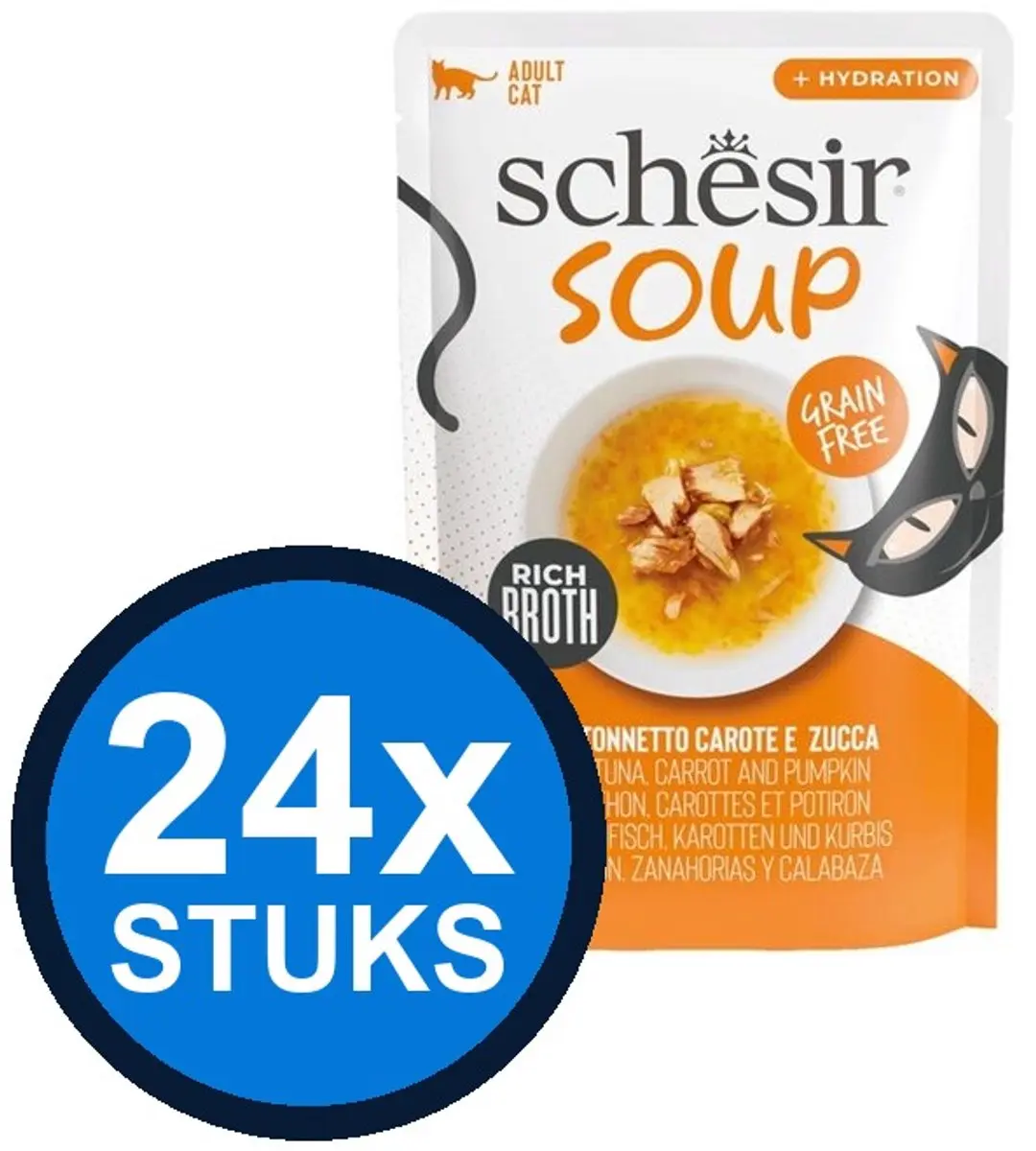 24x Schesir Complementary kat blik bouillon tonijn&pompoen 70gr