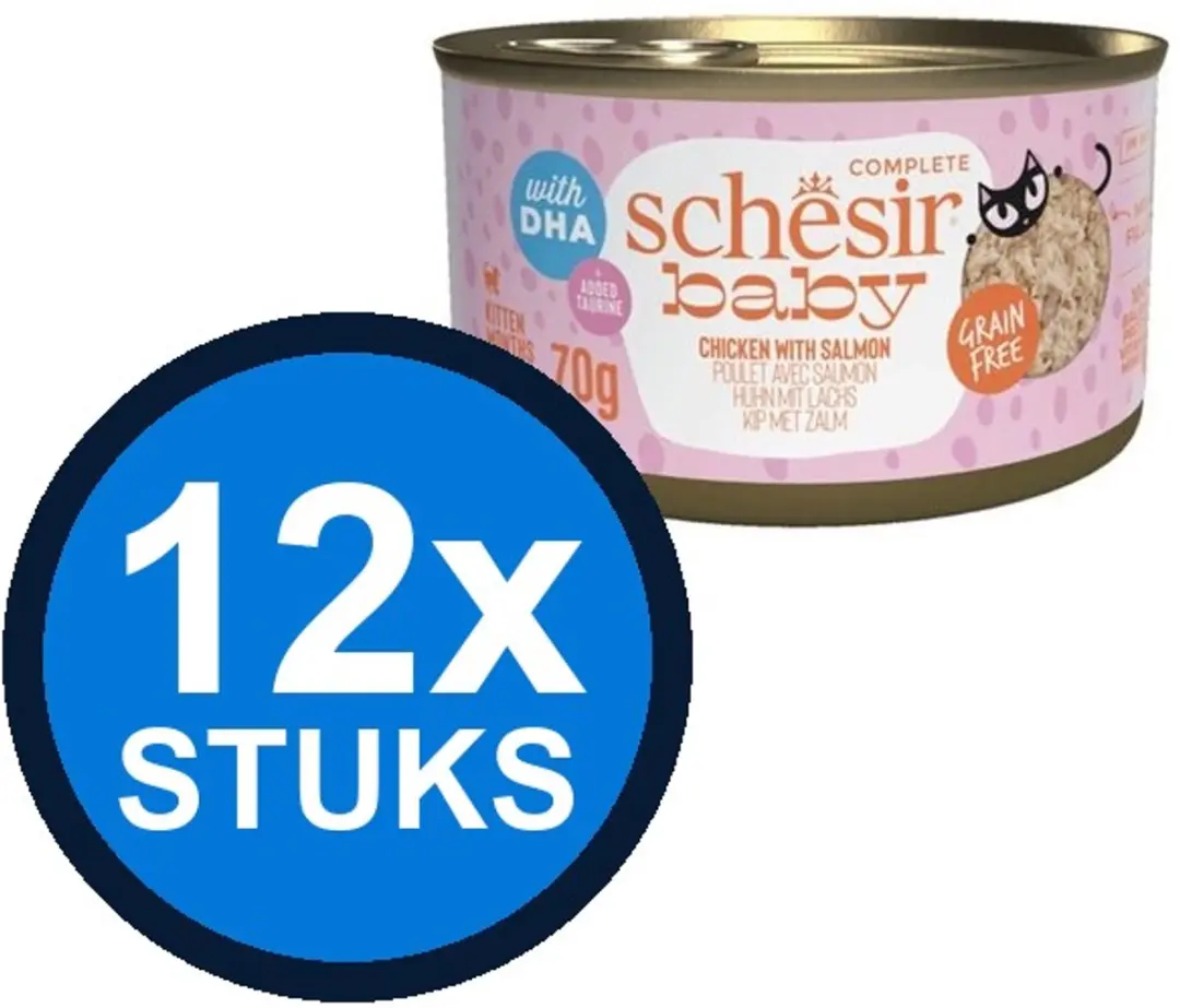 12x Schesir Baby kitten blik bouillon kip&zalm 70gr