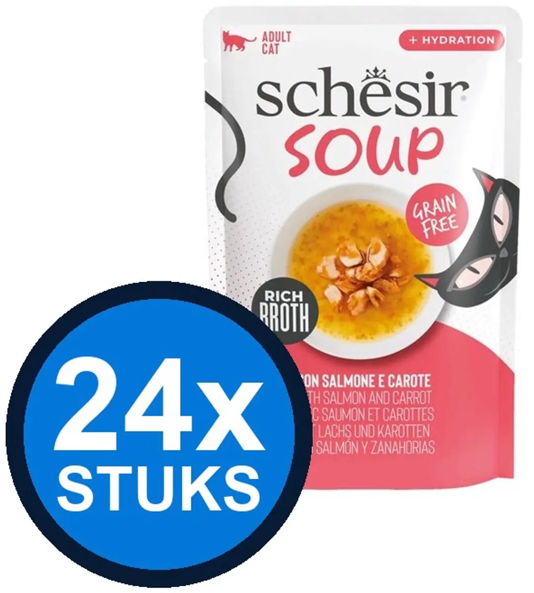 24x Schesir Complementary kat pouch soup zalm&wortel 40gr