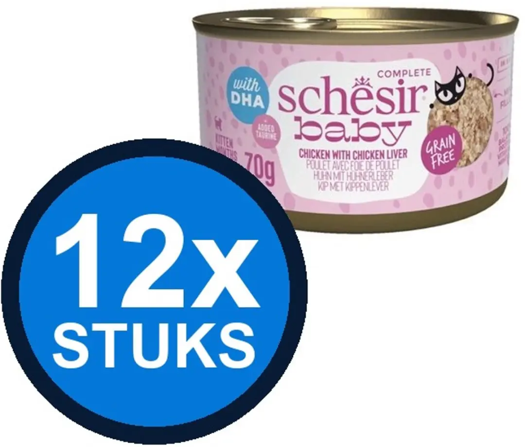 12x Schesir Baby kitten blik bouillon kip&lever 70gr