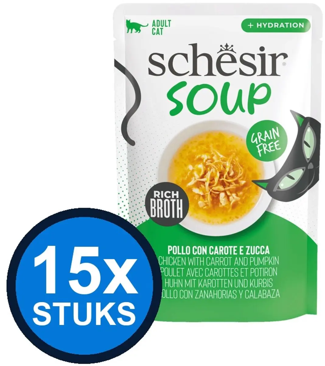 12x Schesir Complementary kat pouch soup kip&pompoen 40gr