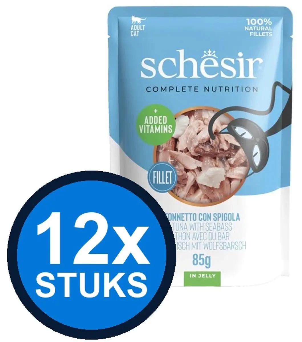 12x Schesir Complete&Balanced kat pouch gelei tonijn&zeebaars 85gr