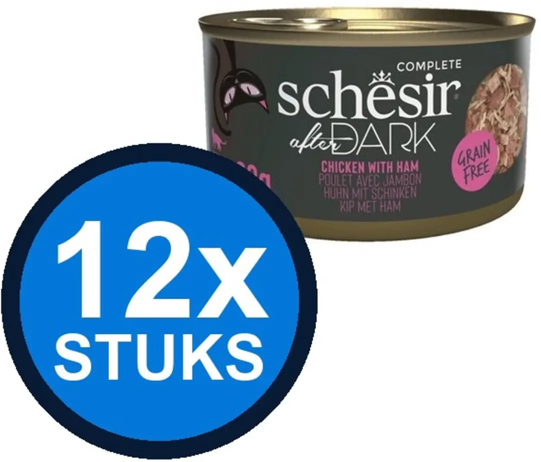 12x Schesir After Dark kat blik bouillon kip&ham 80gr