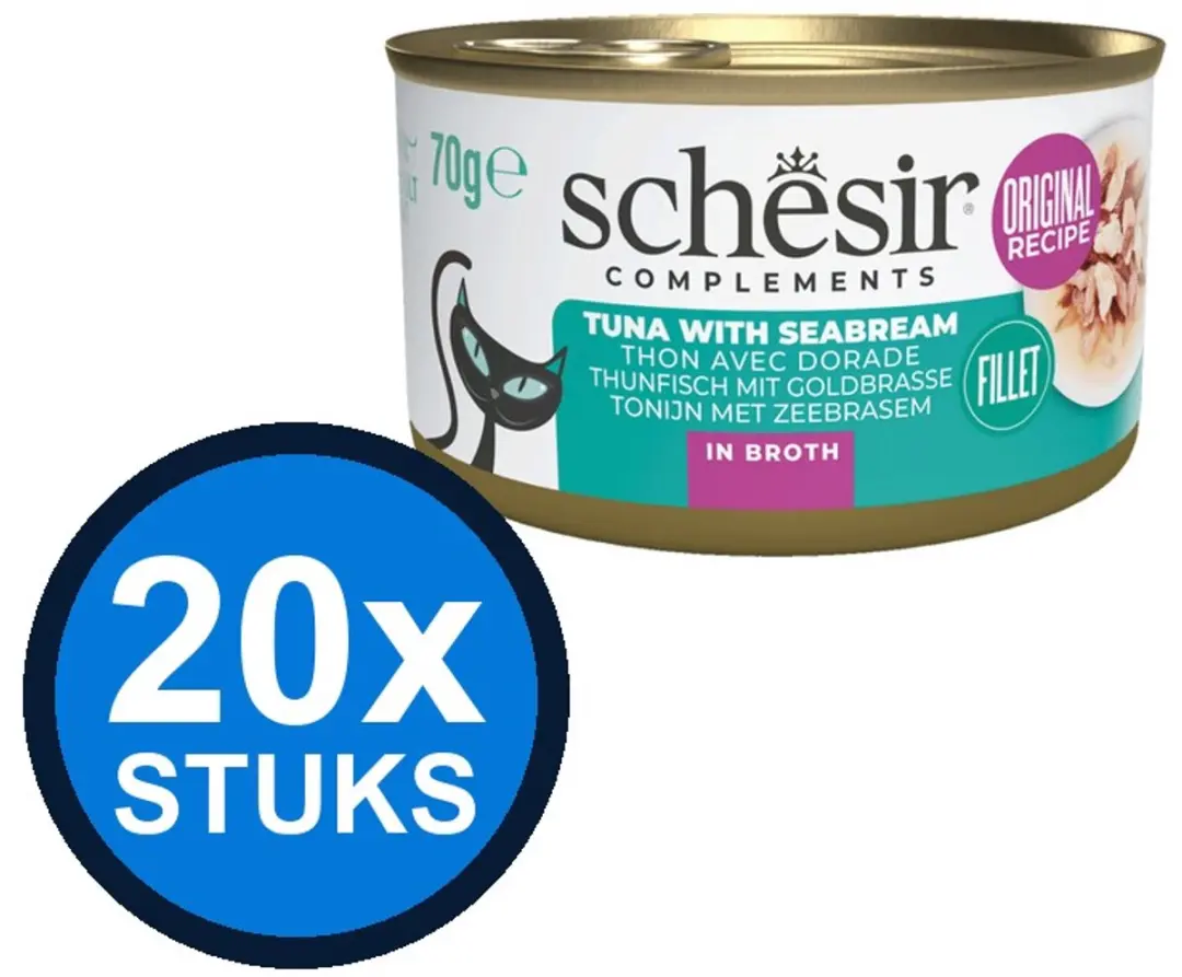24x Schesir Complementary kat blik bouillon tonijn&zeebrasem 70gr
