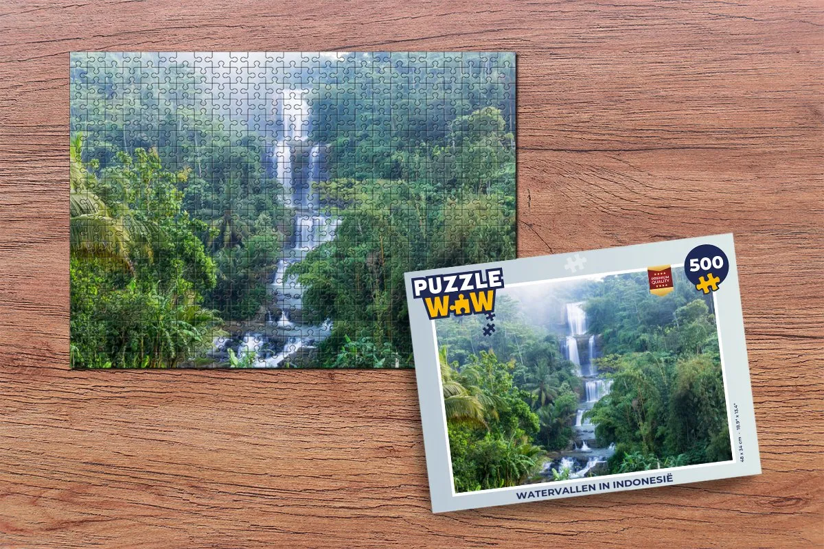PuzzleWow Legpuzzel Watervallen in Indonesië 500 Stuks - Multicolor