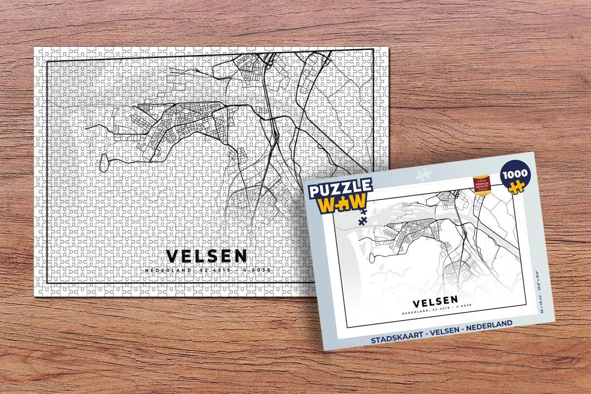 PuzzleWow Stadskaart Velsen Nederland Legpuzzel 1000 Stuks - Multicolor