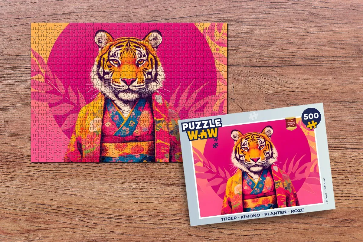 PuzzleWow Tijger Kimono Planten Legpuzzel 500 Stuks - Roze