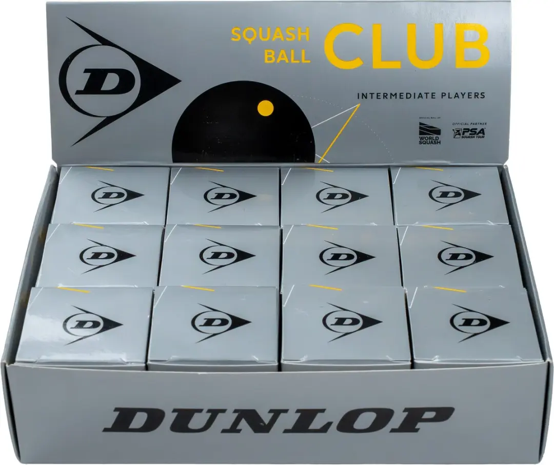 Dunlop-Squash Balls- Club 12x1 ball box- Black/Yellow