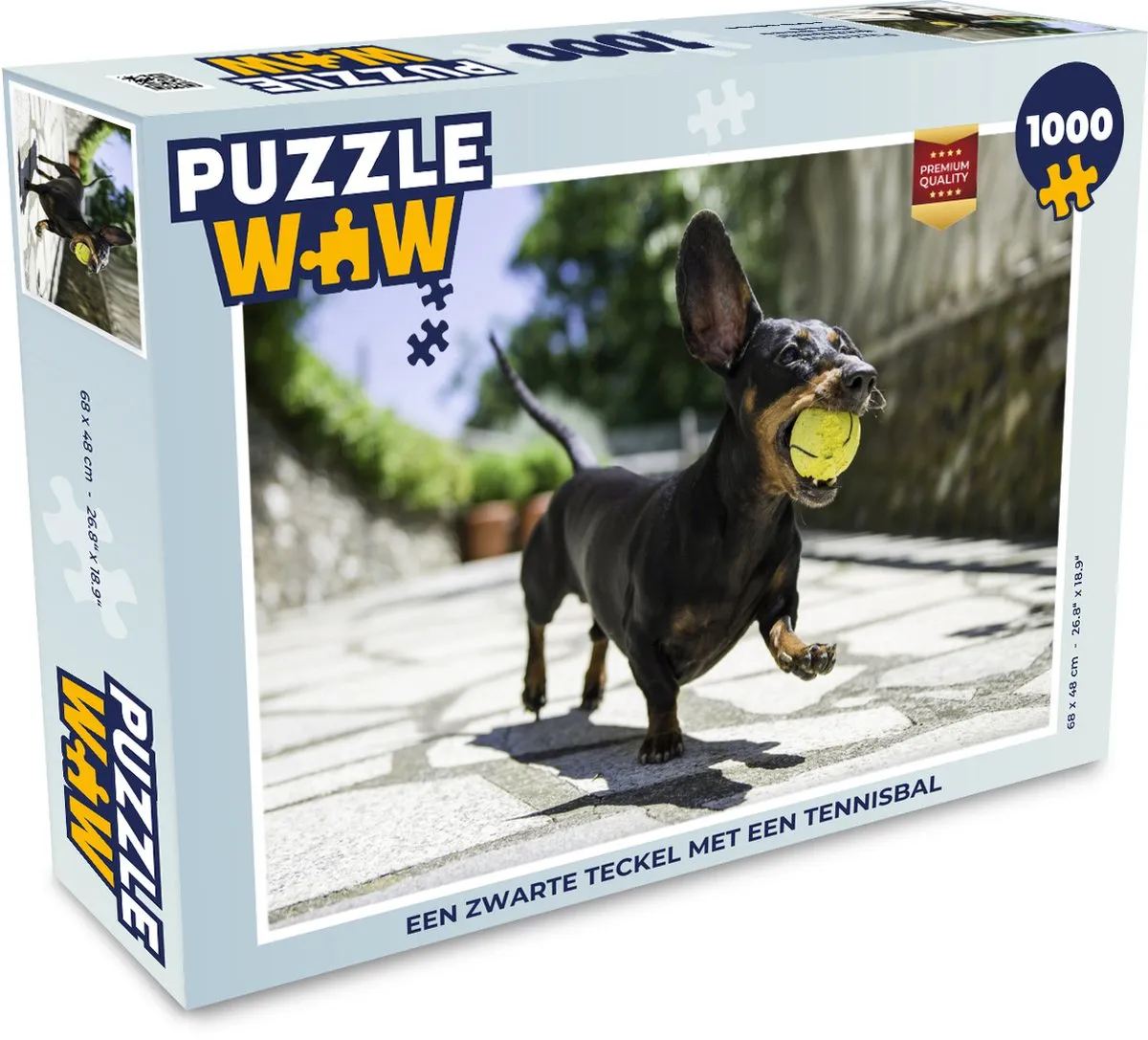 PuzzleWow Legpuzzel Een Zwarte Teckel met Tennisbal 1000 Stuks