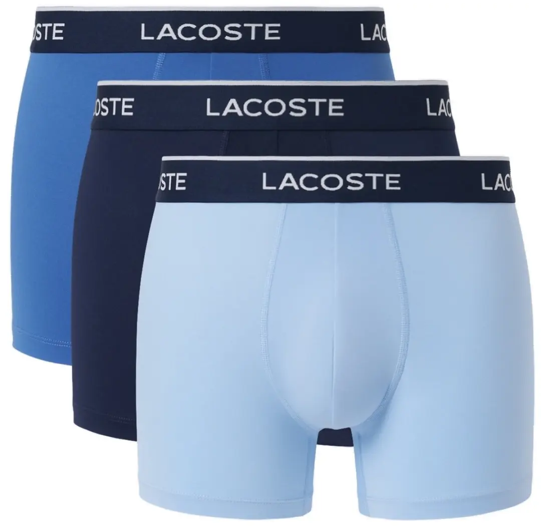 Lacoste Heren Boxershorts Trunks Microfiber 3-Pack Effen Blauw/Lichtblauw