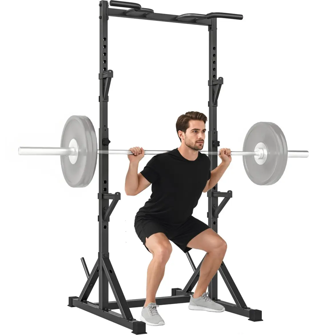 SPORTNOW Barbell Squat Rack-Stahl-122L x 100B x 201-217H cm-Schwarz
