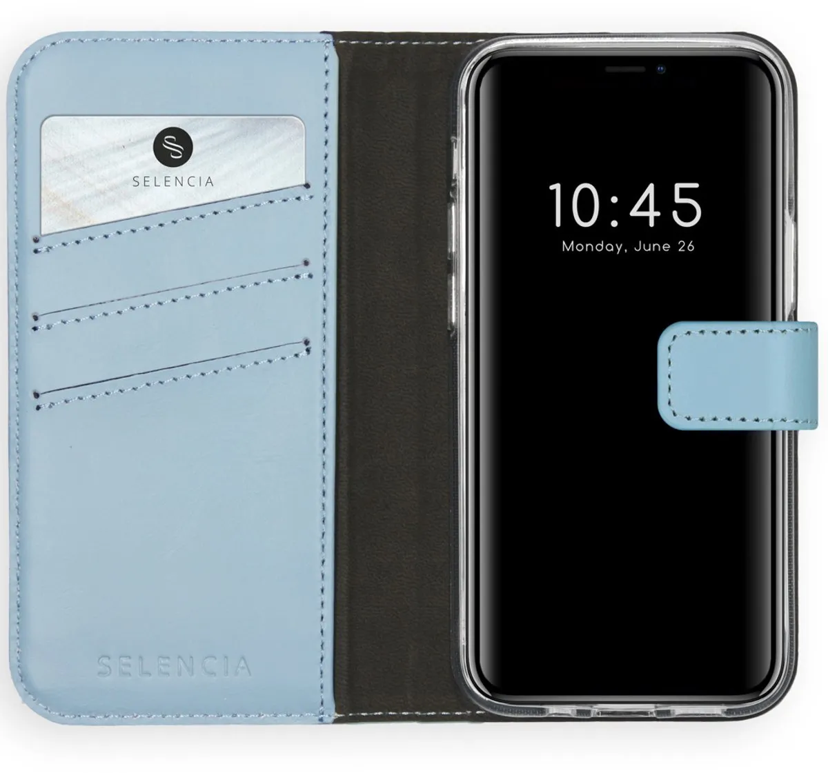 Selencia Hoesje iPhone 12 Mini - Echt Leder Bookcase - Lichtblauw