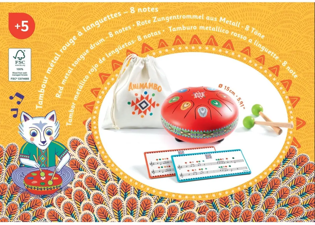 Djeco Tongdrum - 8 Noten Rood - afbeelding 2 van 6
