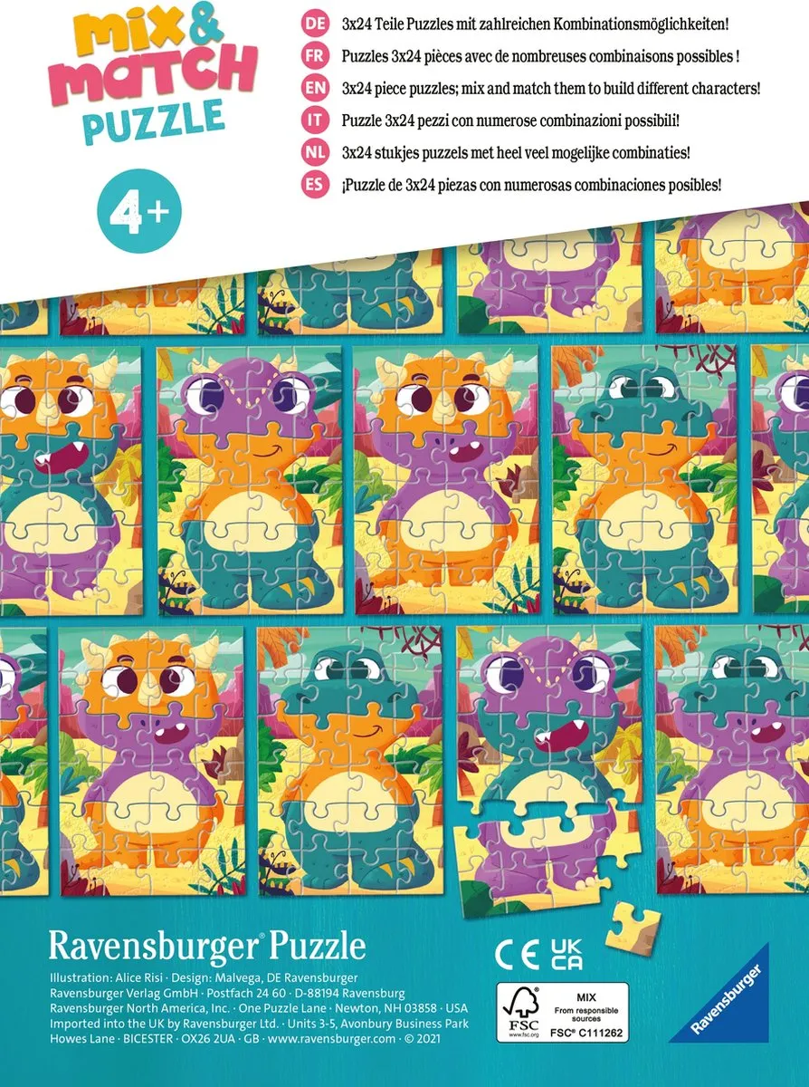 Ravensburger Mix & Match Schattige Dino's Puzzel - 3x24 Stuks