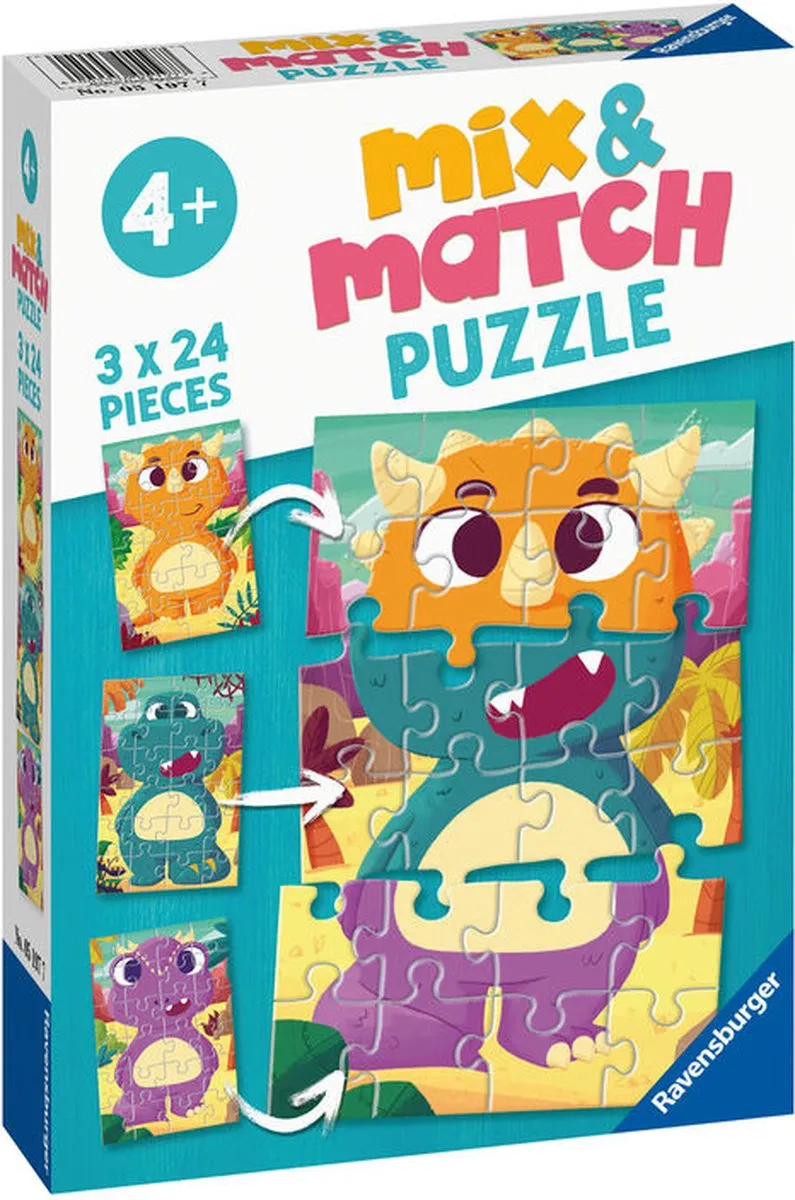 Ravensburger Mix & Match Schattige Dino's Puzzel - 3x24 Stuks