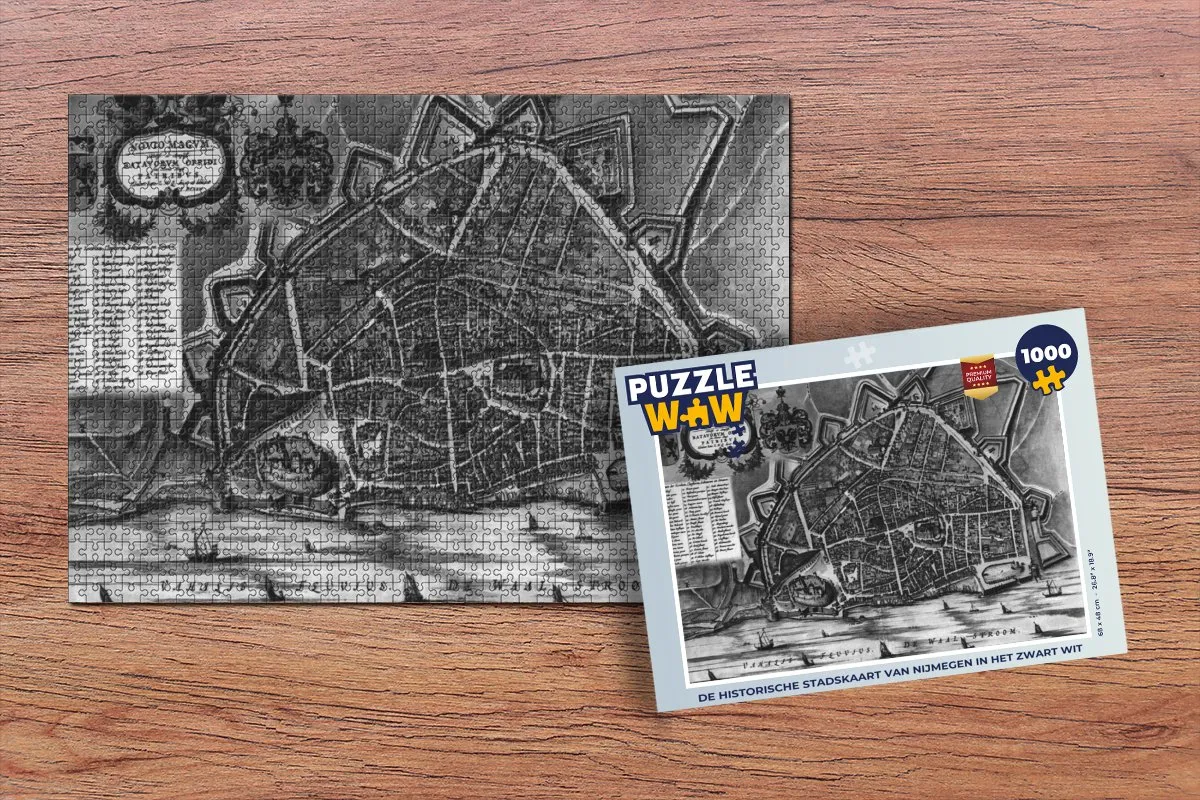 PuzzleWow Nijmegen Historische Stadskaart Legpuzzel 1000 Stuks - Multicolor