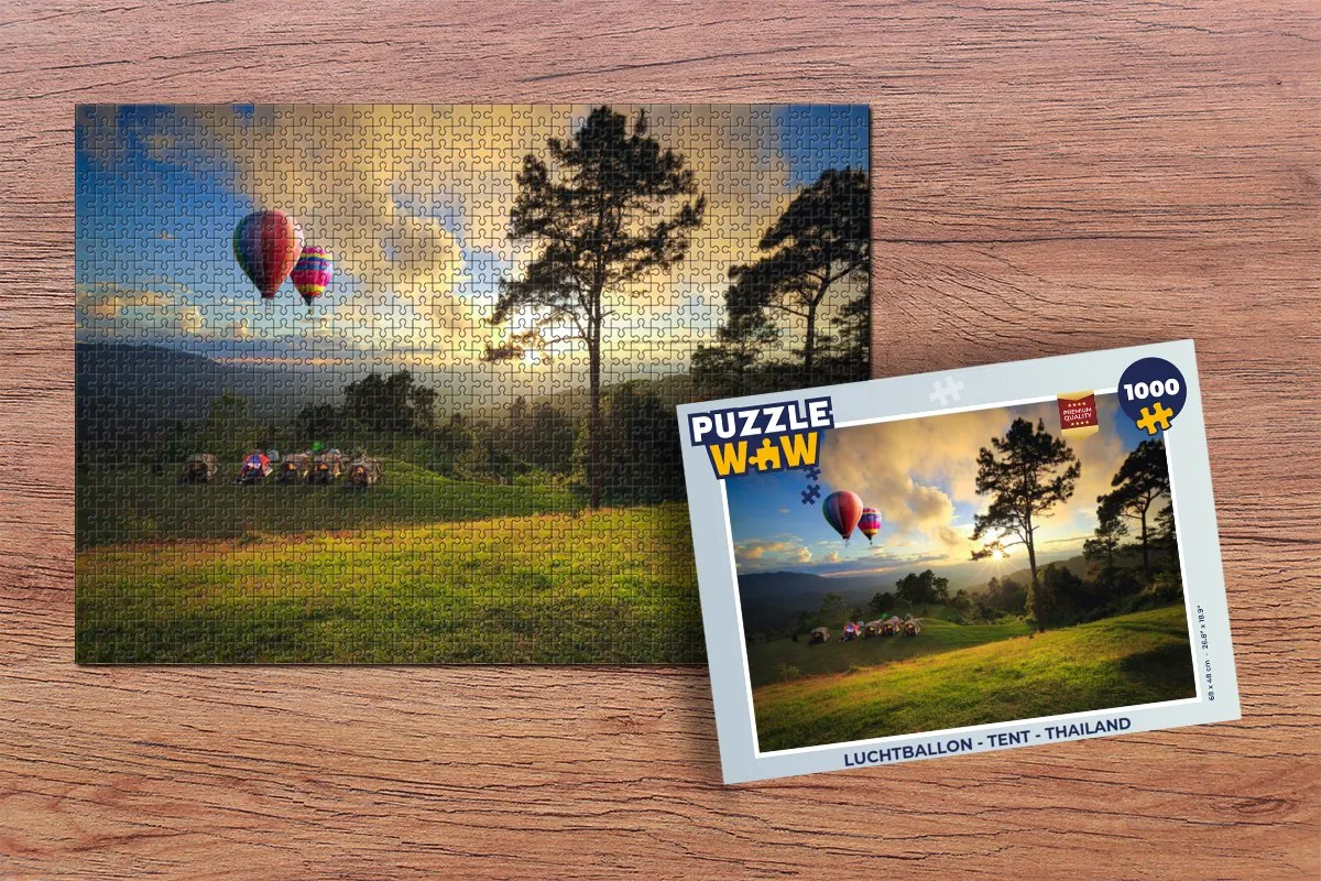 PuzzleWow Luchtballon Tent Thailand Legpuzzel 1000 Stuks - Multicolor
