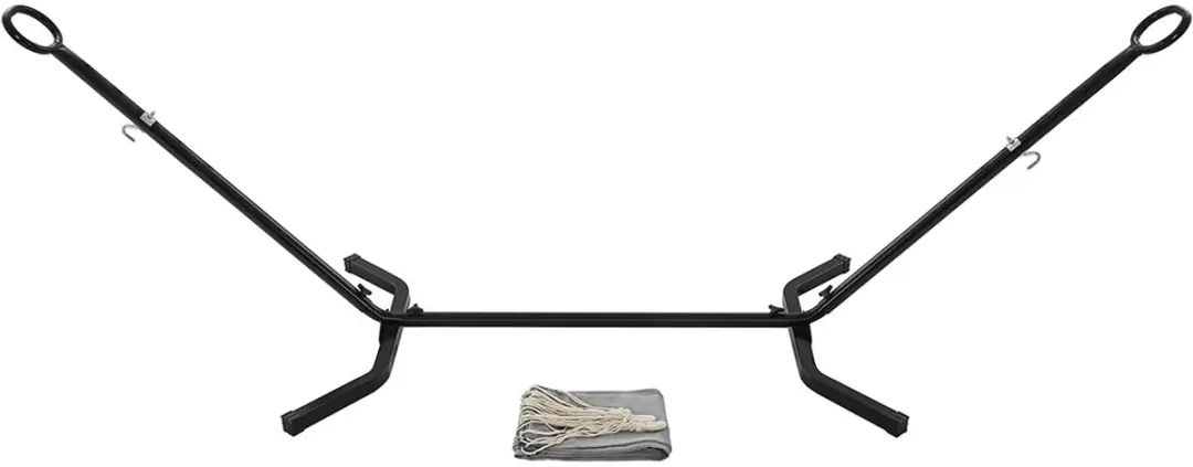 Songmics Hangmat met frame 210x150cm - 240kg - Zwart/Grijs - afbeelding 2 van 6