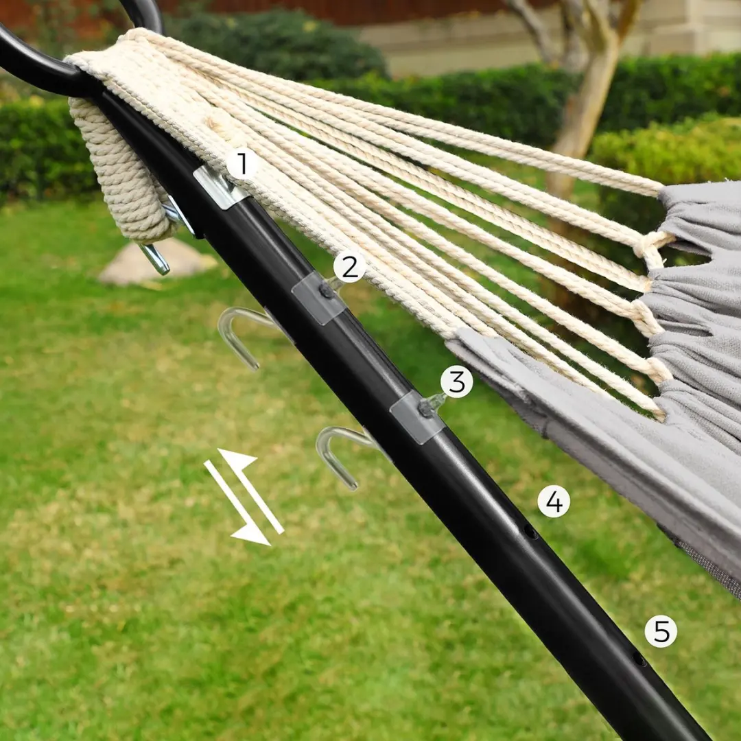 Songmics Hangmat met frame 210x150cm - 240kg - Zwart/Grijs - afbeelding 6 van 6