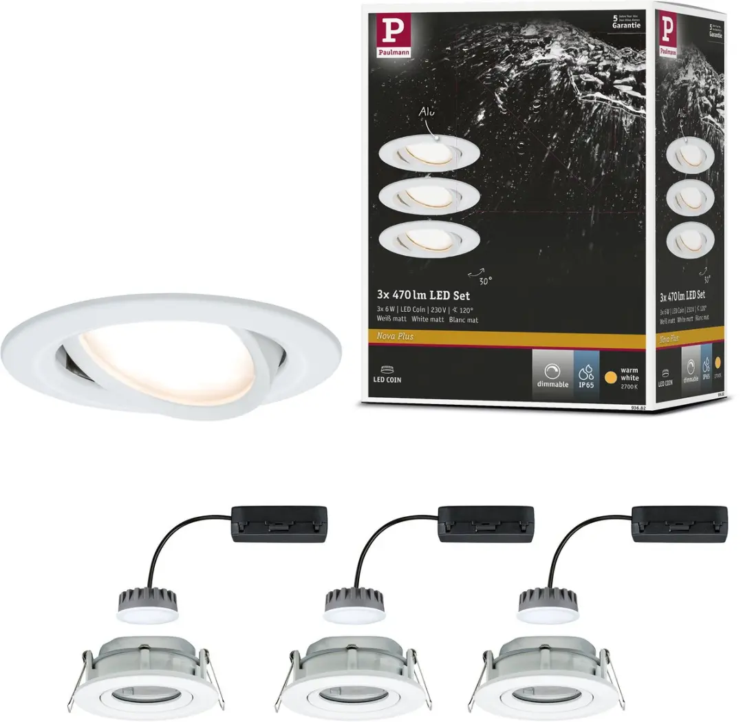 Paulmann Nova Plus Coin Basisset LED-inbouwlamp 3x6W 470lm 2700K