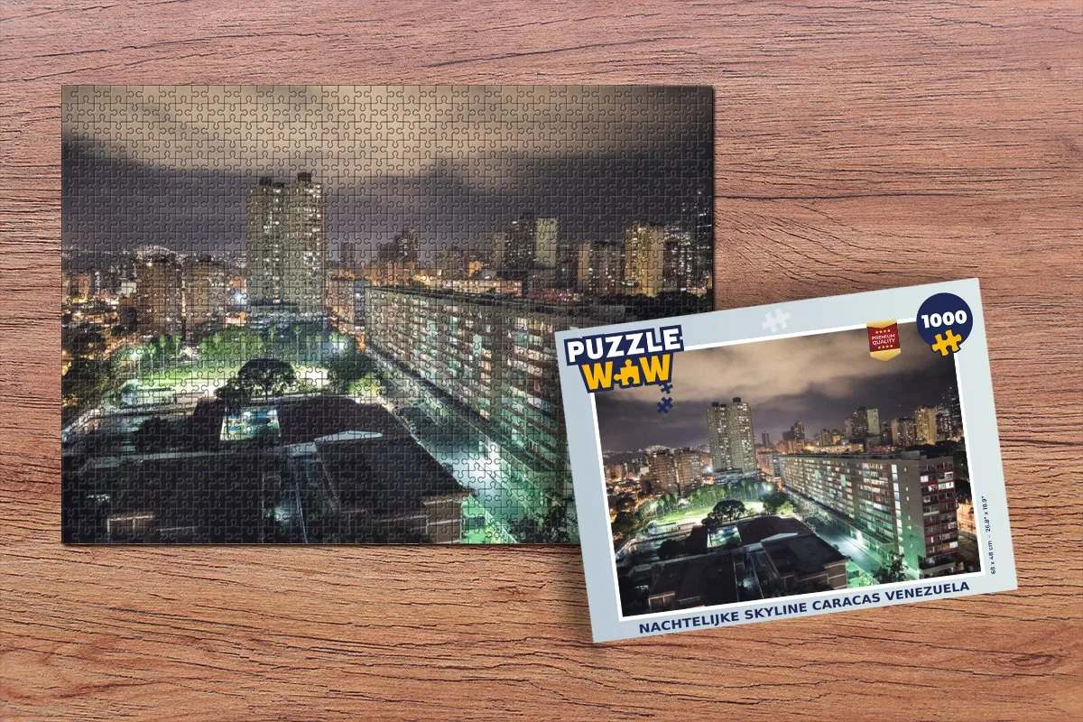 PuzzleWow Legpuzzel Caracas Nachtelijke Skyline 1000 Stuks - Multicolor