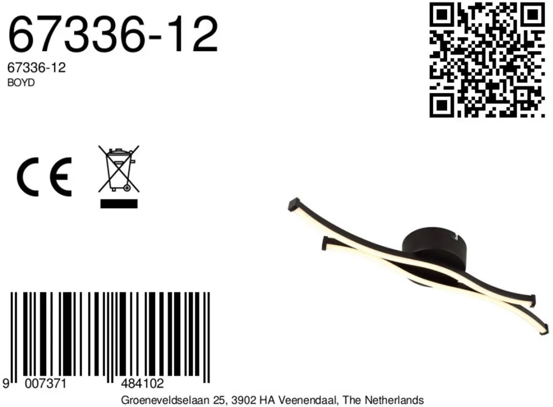 Globo Boyd LED Plafondlamp 67336-12 - Zwart - afbeelding 5 van 6