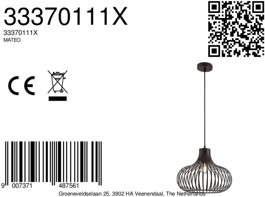 Globo Mateo Hanglamp - E27 - Bruin - afbeelding 3 van 6
