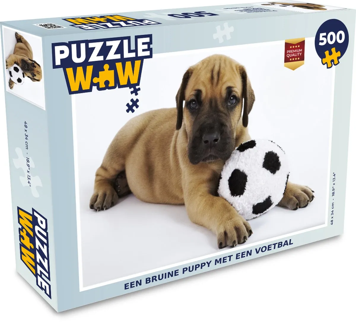 PuzzleWow Legpuzzel Bruine Puppy Voetbal 500 Stuks