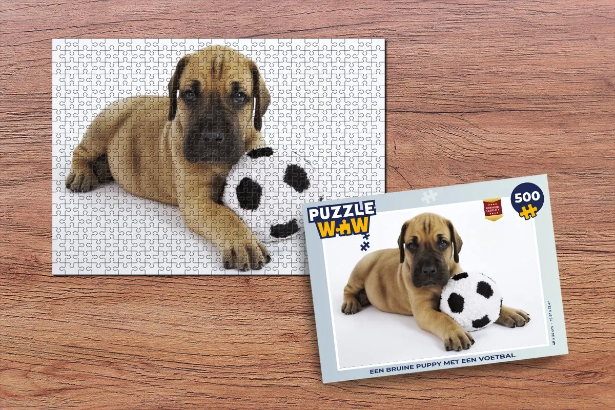 PuzzleWow Legpuzzel Bruine Puppy Voetbal 500 Stuks - Multicolor