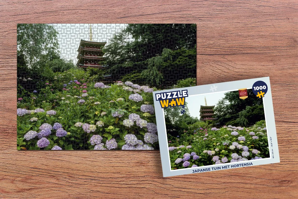 PuzzleWow Japanse Tuin met Hortensia Legpuzzel 1000 Stuks - Multicolor