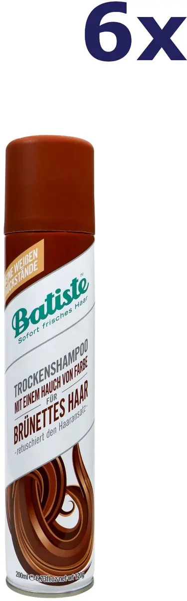 6x Batiste Droogshampoo Kleur Bruin 200 ml