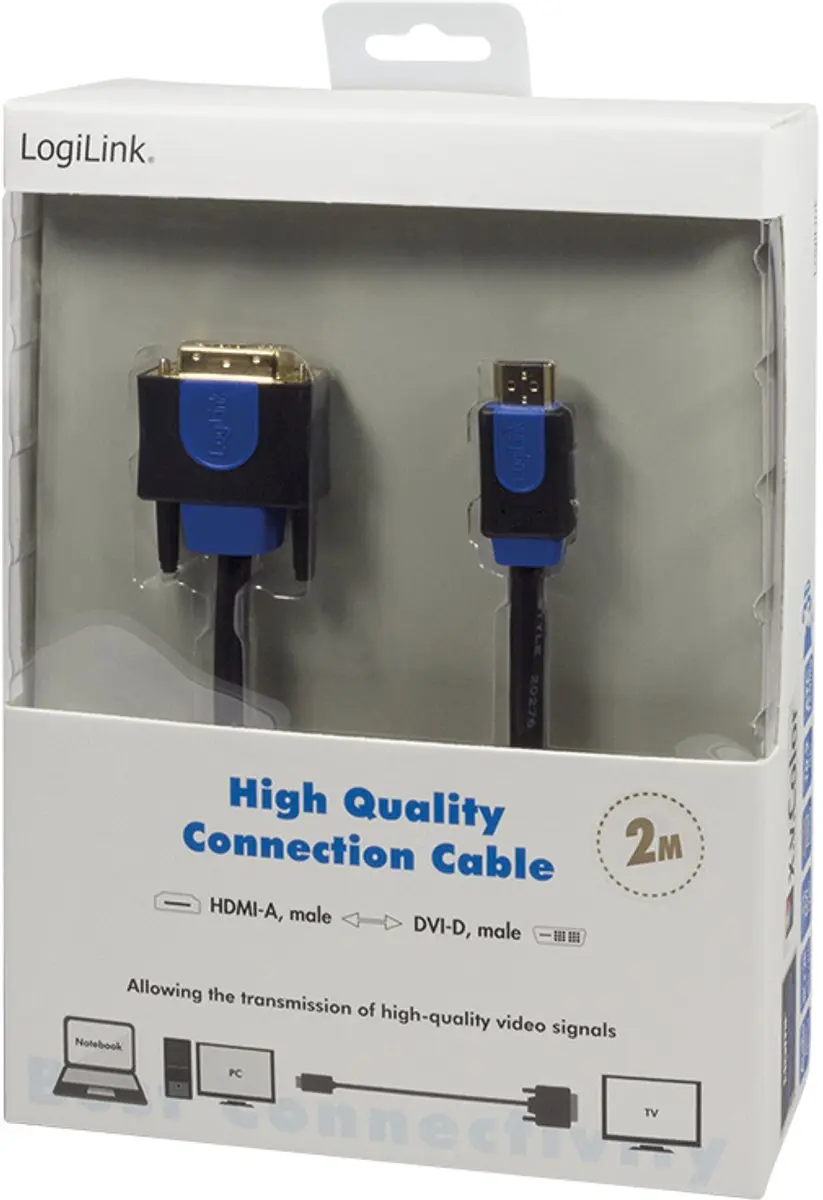 Logilink HDMI-DVI-D Kabel 2M - Transparant - afbeelding 3 van 6