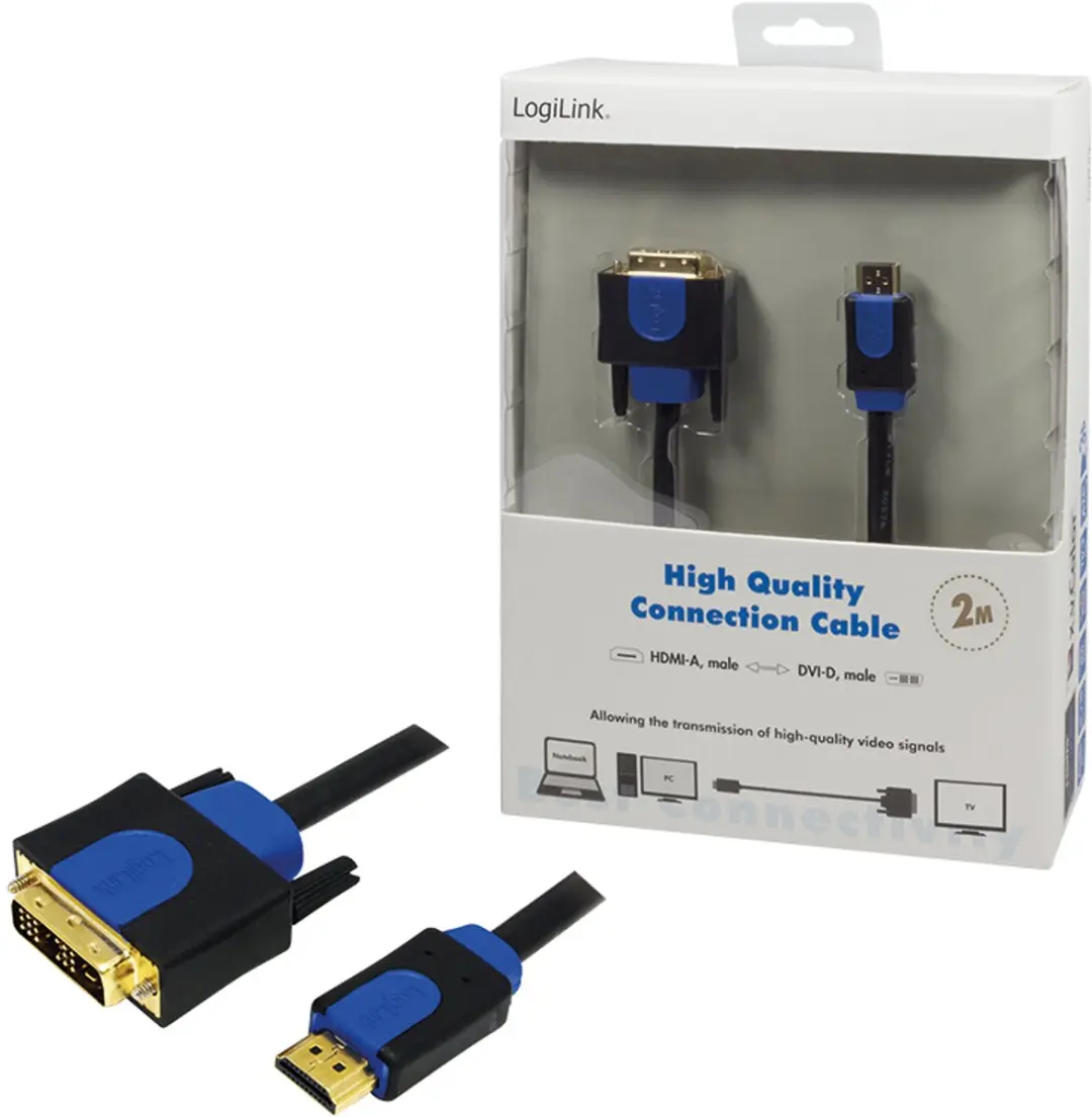 Logilink HDMI-DVI-D Kabel 2M - Transparant - afbeelding 2 van 6