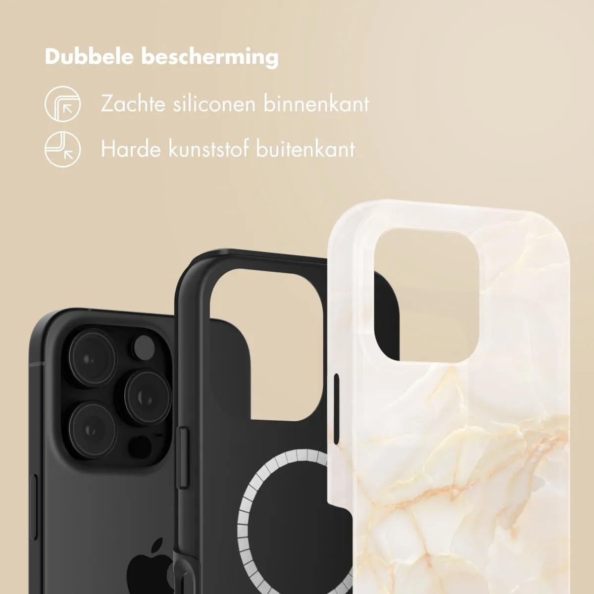 Selencia Hoesje iPhone 16 Pro - Golden Beige Marble