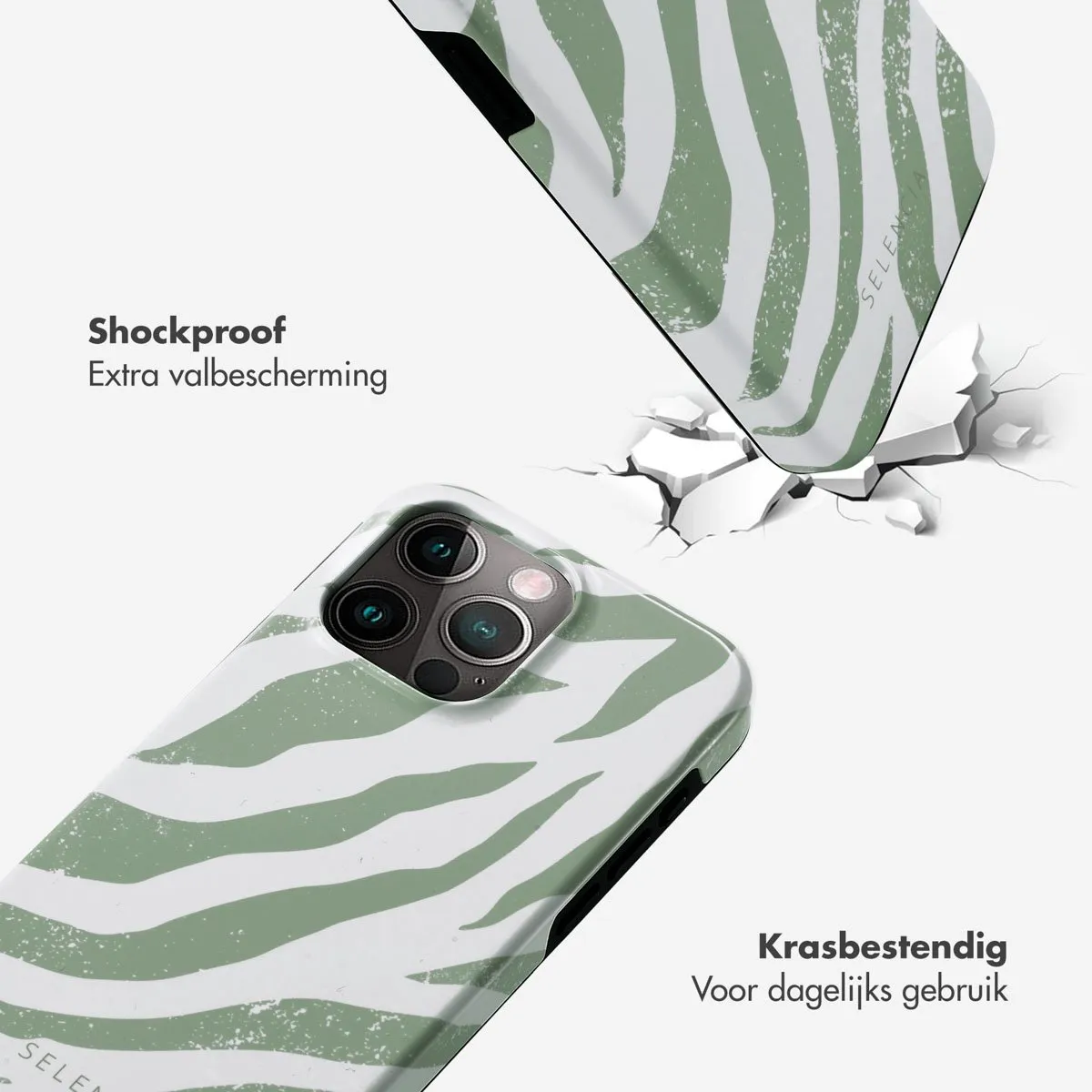 Selencia Hoesje iPhone 15 Pro Max Colorful Zebra Sage Green