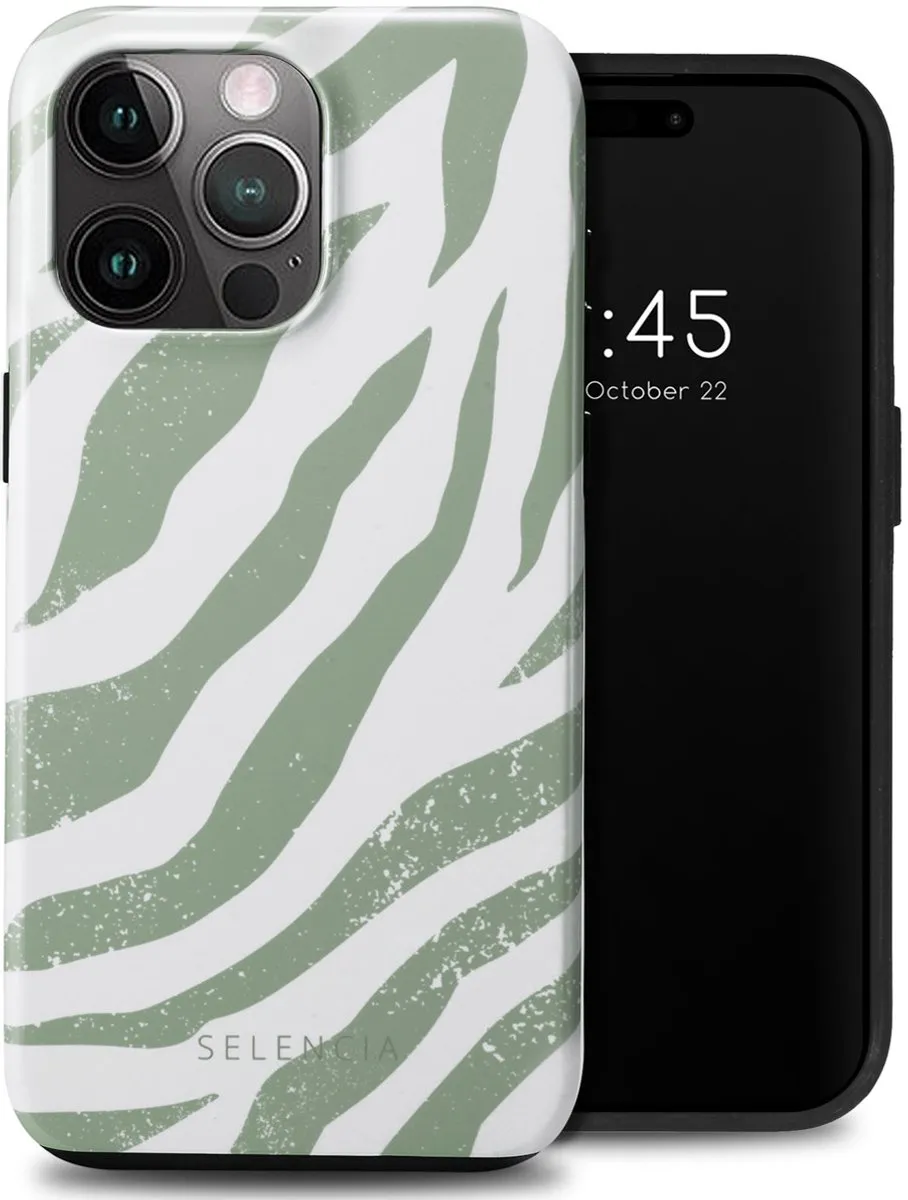 Selencia Hoesje iPhone 15 Pro Max Colorful Zebra Sage Green