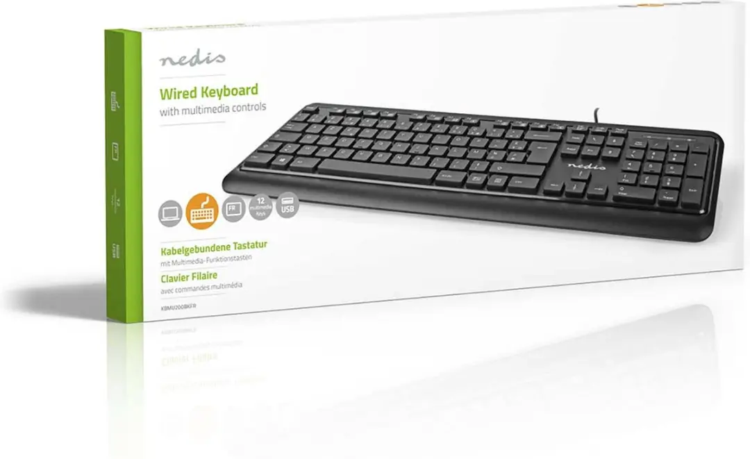 Nedis KBMU200BKFR Toetsenbord - AZERTY Frans - Bedraad - Zwart
